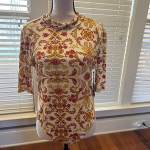 Forever 21 Red and Yellow Patterned Short Sleeve Bodysuit NWT
